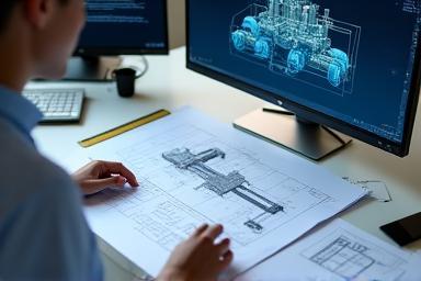 設備設計図を作成中のエンジニア